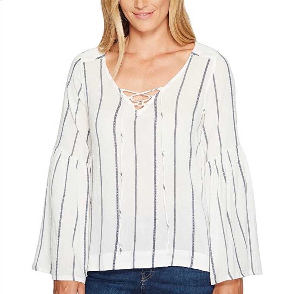 Sanctuary medium cream & stripped bell sleeve top